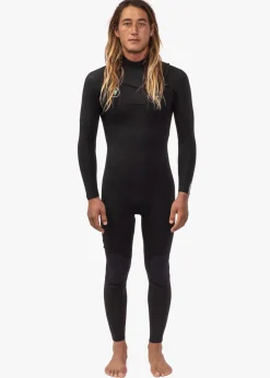 7 Seas 3-2 Full Chest Zip Wetsuit - Black with Jade Logos
